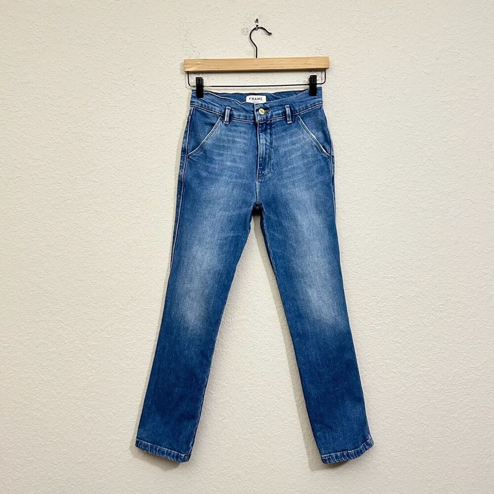 FRAME Thistle Jeans Blue Denim Cropped Straight Leg Mid Rise Y2K